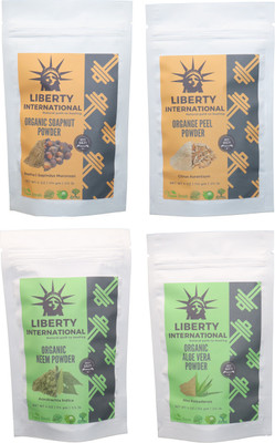 

LIBERTY INTERNATIONAL Soapnut & Orange & Neem & Aloevera Powder ( 114 Gm Each ) For Face , Hair & Skin Care Certified C18(Set of 4)