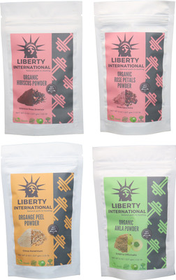 

LIBERTY INTERNATIONAL Hibiscus & Rose & Orange & Amla Powder ( 227 Gm Each ) For Face , Hair & Skin Care Certified C18(Set of 4)