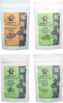 

LIBERTY INTERNATIONAL Soapnut & Heena & Tulsi & Aloevera Powder ( 114 Gm Each ) For Face , Hair & Skin Care Certified C18(Set of 4)