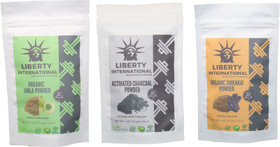 

LIBERTY INTERNATIONAL Amla & Charcoal & Shikakai Powder ( 114 Gm Each ) For Face , Hair & Skin Care Certified C18(Set of 3)