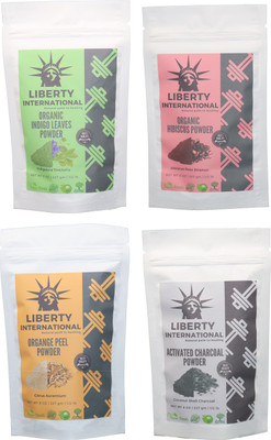 

LIBERTY INTERNATIONAL Indigo & Hibiscus & Orange & Charcoal Powder ( 227 Gm Each ) For Face , Hair & Skin Care Certified C9 912 g(Set of 4)