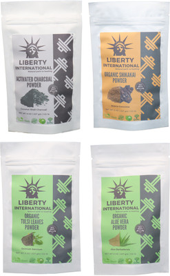 

LIBERTY INTERNATIONAL Charcoal & Shikakai & Tulsi & Aloevera Powder ( 227 Gm Each ) For Face , Hair & Skin Care Certified C18(Set of 4)