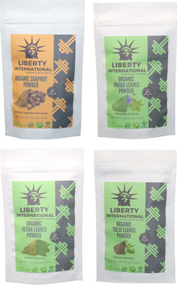

LIBERTY INTERNATIONAL Soapnut & Indigo & Heena & Tulsi Powder ( 114 Gm Each ) For Face , Hair & Skin Care Certified C18(Set of 4)