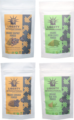

LIBERTY INTERNATIONAL Soapnut & Heena & Shikakai & Aloevera Powder ( 114 Gm Each ) For Face , Hair & Skin Care Certified C18(Set of 4)