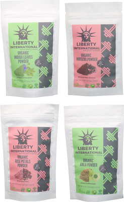 

LIBERTY INTERNATIONAL Indigo & Hibiscus & Rose & Amla Powder ( 227 Gm Each ) For Face , Hair & Skin Care Certified C18(Set of 4)