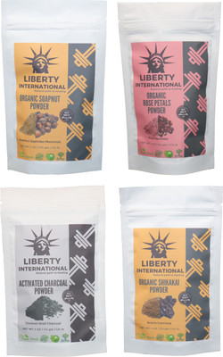 

LIBERTY INTERNATIONAL Soapnut & Rose & Charcoal & Shikakai Powder ( 114 Gm Each ) For Face , Hair & Skin Care Certified C18(Set of 4)