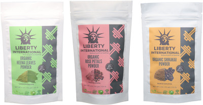 LIBERTY INTERNATIONAL Heena & Rose & Shikakai Powder ( 114 Gm Each ) For Face , Hair & Skin Care Certified C18(Set of 3)