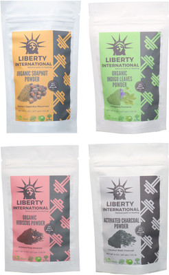 

LIBERTY INTERNATIONAL Soapnut & Indigo & Hibiscus & Charcoal Powder ( 227 Gm Each ) For Face , Hair & Skin Care Certified C18(Set of 4)