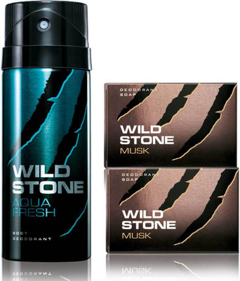 

Wild Stone Aqua Fresh Deodorant and 2 Musk 75gm Soap(Set of 3)