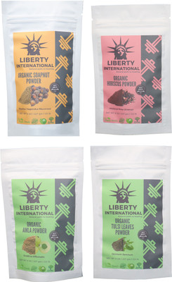 

LIBERTY INTERNATIONAL Soapnut & Hibiscus & Amla & Tulsi Powder ( 227 Gm Each ) For Face , Hair & Skin Care Certified C18(Set of 4)