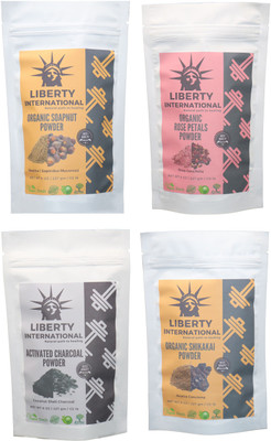 

LIBERTY INTERNATIONAL Soapnut & Rose & Charcoal & Shikakai Powder ( 227 Gm Each ) For Face , Hair & Skin Care Certified C18(Set of 4)