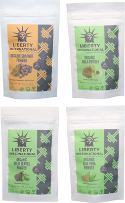 

LIBERTY INTERNATIONAL Soapnut & Amla & Tulsi & Aloevera Powder ( 114 Gm Each ) For Face , Hair & Skin Care Certified C18(Set of 4)