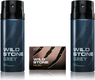 

Wild Stone 2 Grey Deodorant and 75gm Musk Soap(Set of 3)