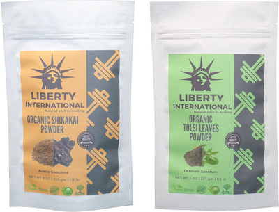 

LIBERTY INTERNATIONAL Shikakai & Tulsi Powder ( 227 Gm Each ) For Face , Hair & Skin Care Certified C18(Set of 2)