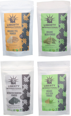

LIBERTY INTERNATIONAL Orange & Neem & Charcoal & Aloevera Powder ( 227 Gm Each ) For Face , Hair & Skin Care Certified C18(Set of 4)