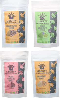 

LIBERTY INTERNATIONAL Soapnut & Indigo & Rose & Orange Powder ( 227 Gm Each ) For Face , Hair & Skin Care Certified C18(Set of 4)