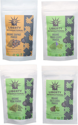 

LIBERTY INTERNATIONAL Soapnut & Indigo & Neem & Tulsi Powder ( 114 Gm Each ) For Face , Hair & Skin Care Certified C18(Set of 4)