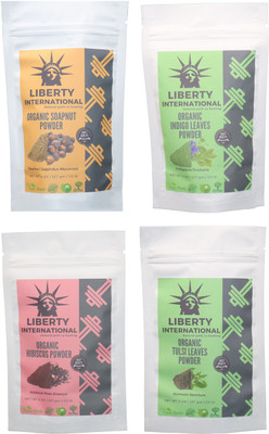 

LIBERTY INTERNATIONAL Soapnut & Indigo & Hibiscus & Tulsi Powder ( 227 Gm Each ) For Face , Hair & Skin Care Certified C18(Set of 4)