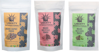 

LIBERTY INTERNATIONAL Soapnut & Rose & Tulsi Powder ( 114 Gm Each ) For Face , Hair & Skin Care Certified C18(Set of 3)