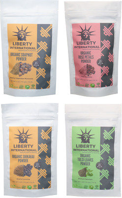 

LIBERTY INTERNATIONAL Soapnut & Rose & Shikakai & Tulsi Powder ( 114 Gm Each ) For Face , Hair & Skin Care Certified C18(Set of 4)