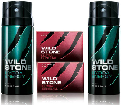 

Wild Stone 2 Hydra Energy Deodorant and 2 Ultra Sensual 125gm Soap(Set of 4)