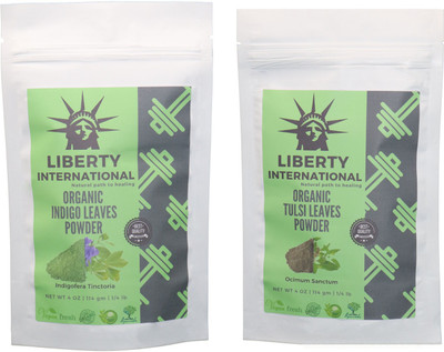 

LIBERTY INTERNATIONAL Indigo & Tulsi Powder ( 114 Gm Each ) For Face , Hair & Skin Care Certified C18(Set of 2)