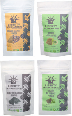 

LIBERTY INTERNATIONAL Soapnut & Amla & Charcoal & Tulsi Powder ( 227 Gm Each ) For Face , Hair & Skin Care Certified C18(Set of 4)