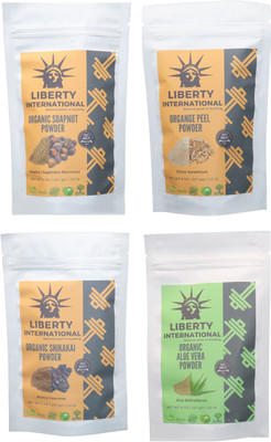 

LIBERTY INTERNATIONAL Soapnut & Orange & Shikakai & Aloevera Powder ( 227 Gm Each ) For Face , Hair & Skin Care Certified C18(Set of 4)