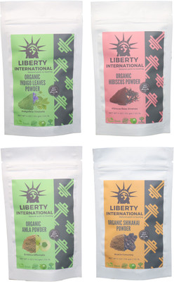 

LIBERTY INTERNATIONAL Indigo & Hibiscus & Amla & Shikakai Powder ( 114 Gm Each ) For Face , Hair & Skin Care Certified C18(Set of 4)