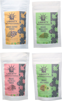 

LIBERTY INTERNATIONAL Soapnut & Heena & Rose & Amla Powder ( 227 Gm Each ) For Face , Hair & Skin Care Certified C18(Set of 4)