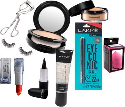

Amber Sponge Puff & Eyelashes & Mattifying Primer & Stick Kajal & Compact & Loose Powder & Eyelashes Curler & Eyeconic Kajal & Lipstick(Set of 9)