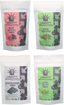 

LIBERTY INTERNATIONAL Rose & Neem & Charcoal & Aloevera Powder ( 114 Gm Each ) For Face , Hair & Skin Care Certified C18(Set of 4)