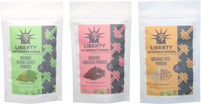 

LIBERTY INTERNATIONAL Heena & Hibiscus & Orange Powder ( 114 Gm Each ) For Face , Hair & Skin Care Certified C18(Set of 3)