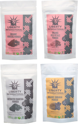 

LIBERTY INTERNATIONAL Hibiscus & Rose & Charcoal & Shikakai Powder ( 227 Gm Each ) For Face , Hair & Skin Care Certified C18(Set of 4)