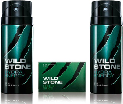

Wild Stone 2 Hydra Energy Deodorant and 75gm Forest Spice Soap(Set of 3)
