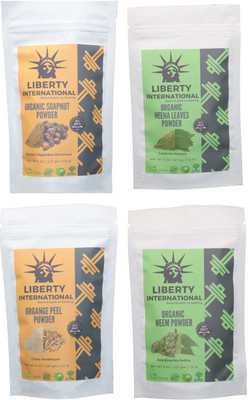 

LIBERTY INTERNATIONAL Soapnut & Heena & Orange & Neem Powder ( 227 Gm Each ) For Face , Hair & Skin Care Certified C18(Set of 4)
