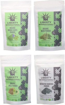 

LIBERTY INTERNATIONAL Indigo & Neem & Amla & Charcoal Powder ( 227 Gm Each ) For Face , Hair & Skin Care Certified C18(Set of 4)