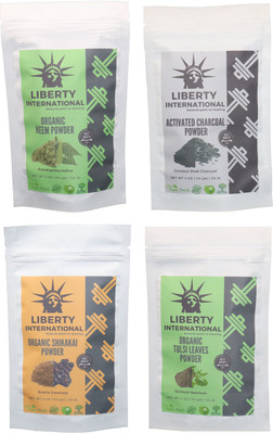 

LIBERTY INTERNATIONAL Neem & Charcoal & Shikakai & Tulsi Powder ( 114 Gm Each ) For Face , Hair & Skin Care Certified C18(Set of 4)