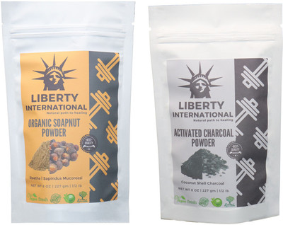 

LIBERTY INTERNATIONAL Soapnut & Charcoal Powder ( 227 Gm Each ) For Face , Hair & Skin Care Certified C18(Set of 2)