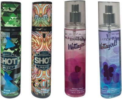 

LAYER'R FLAIR, RAGE, SECRET CRUSH, MYSTIC ISLAND (PACK OF 4) Body Spray - For Men & Women(135 ml)