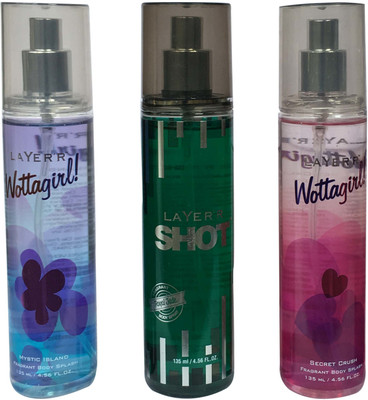 

LAYER'R MYSTIC ISLAND, SECRET CRUSH AND ROYAL JADE (PACK OF 3) Body Spray - For Men & Women(135 ml)