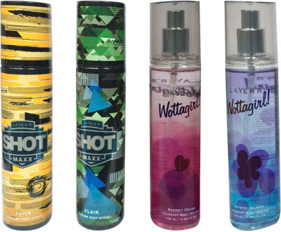 

LAYER'R FLAIR, FLICK, SECRET CRUSH, MYSTIC ISLAND (PACK OF 4) Body Spray - For Men & Women(135 ml)