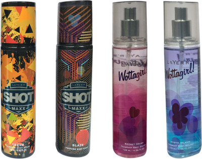 

LAYER'R TREND, BLAZE, SECRET CRUSH, MYSTIC ISLAND (PACK OF 4) Body Spray - For Men & Women(135 ml)
