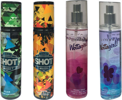 

LAYER'R FLAIR, TREND, MYSTIC ISLAND AND SECRET CRUSH (PACK OF 4) Body Spray - For Men & Women(135 ml)