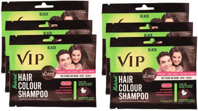 

vip Natural Hair Colour Shampoo (Black) Each 40ML, Pack of 6 Hair Color(Black)