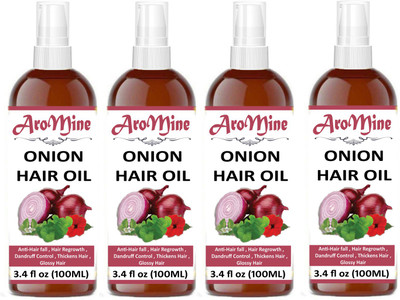 

AroMine Premium ONION Herbal Hair oil- For Hair Regrowth, Dandruff Control, Treat Hair loss & Thickens hair Combo pack of 4 bottles of 100 ml(400 ml) Hair Oil (400 ml) Hair Oil(400 ml)