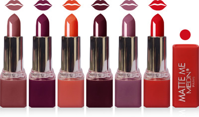

Medin paris matte me lipstick cosmetics makeup combo set of 6(red violet hot chocolate orange falsa pink brown)