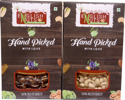 

English Nuts BROWN WALNUT KERNELS 250 GMS & CASHEW NUTS 250 GMS COMBO PACK Walnuts, Cashews(500 g, Vacuum Pack)