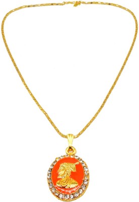 Shiv Jagdamba Chhatrapati Shivaji Maharaj Oval Locket With Chain Gold-plated Cubic Zirconia Brass, Metal Pendant