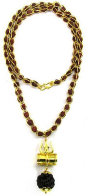 FOARA Mahadev Shiv Shakti Kawach 5 Mukhi Rudraksh Mala Pendant Brass Chain Damru And Trishul Brass Pendant Set